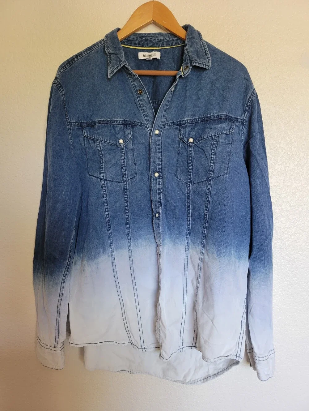 William Rast Blue-to-White Ombre Denim Shirt Jacket Size L